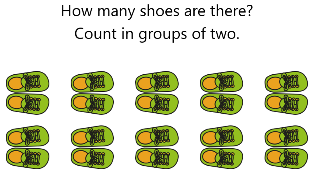 Ten Pairs Of Shoes With Caption How Many Shoes Are There Count In Groups Of Two