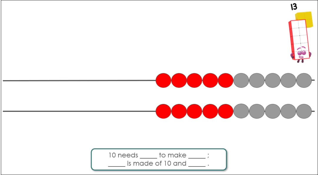 Powerpoint Slide 1 Rekenrek Representation With Stem Sentence About 13 And Numberblock 13