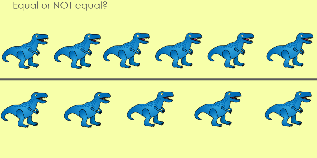 2 Horizontal Rows Of Dinosaurs Upper Row Of 6 Dinosaurs Lower Row Of 5 Dinosaurs Equal Or Not Equal